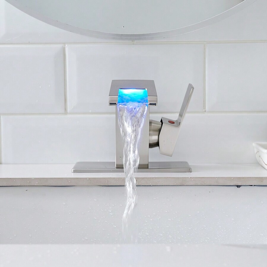 Bathroom Sink Faucet LED Light 3 Colors Changing Waterfall Glass Spout