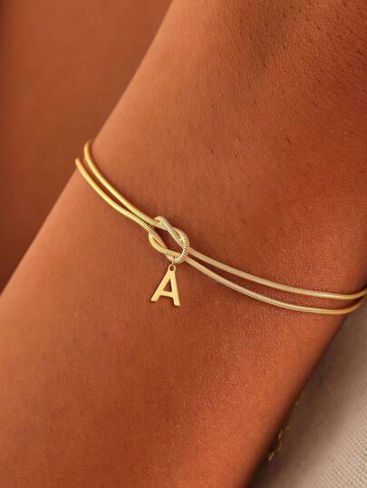 1 pulseira elegante minimalista com nó de amor, disponível com letras de A a Z, adequada para uso diário feminino, joia de ouro, presente para casais