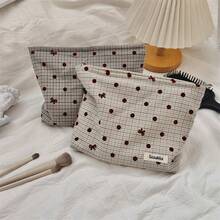 1 túi đựng đồ trang điểm màu xanh lá cây và xám gợn sóng và nơ Túi đựng mỹ phẩm chống nước, Gói son môi, Túi đựng đồ trang điểm cho nữ, Túi đựng đồ trang điểm nhỏ, Túi du lịch cho phụ nữ, Hộp đựng bút chì hàng ngày dung tích lớn đựng cọ trang điểm Túi đựng đồ vệ sinh cá nhân du lịch Túi đựng đồ trang điểm, Túi đựng bút chì - Nhiều màu - Xem 4