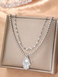 Aomogo 1 chiếc vòng cổ mặt dây chuyền bằng thép không gỉ đính kim cương năm ngón tay thời trang, tinh tế, thiết kế độc đáo, quà tặng trang sức giản dị cho phụ nữ - vòng cổ - Xem 8