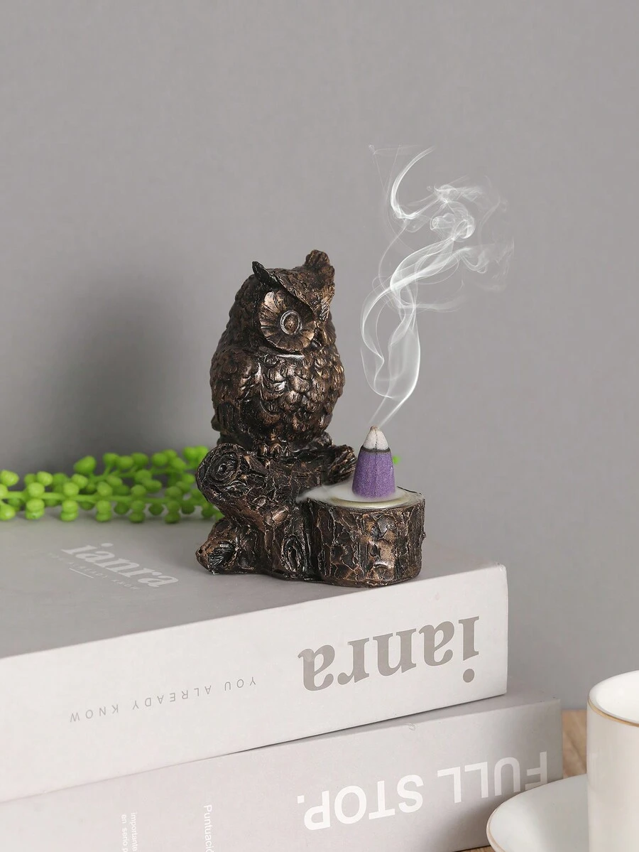 1 件树脂青铜猫头鹰香炉 - 禅宗芳香扩散器适用于家庭、瑜伽馆、露营、花园和露台装饰 - 彩色 - 查看 1