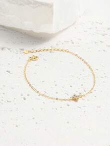 1 chiếc vòng tay cỏ bốn lá đính đá Sterling Silver 925, thiết kế tối giản thời trang để đeo hàng ngày, quà tặng trang sức ngày lễ/kỷ niệm - Vàng - Xem 3