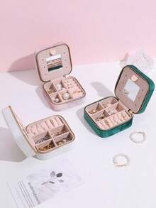 1/2/3 pieza Caja portátil para joyería: Caja de almacenamiento de pendientes, aretes, anillos, uñas decoradas y otros accesorios antioxidante con espejo. Caja elegante y de alta calidad para joyas como collares, anillos, pendientes y aretes. - Rosa - Ver 4