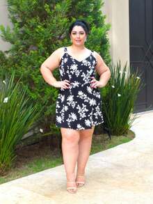 Women's Plus Size Jumpsuit Short Skirt With Printed Lining Summer - 顏色14 - 查看 2