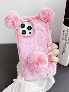 1 pieza Funda de teléfono antideslizante de peluche con diseño de panda compatible con iPhone/Redmi/OPPO/otros teléfonos - Rosa coral - Ver 3