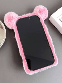 1 pieza Funda de teléfono antideslizante de peluche con diseño de panda compatible con iPhone/Redmi/OPPO/otros teléfonos - Rosa coral - Ver 5