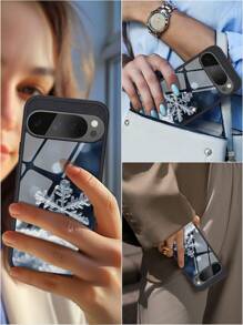 1pc Snowflake Pattern Tempered Glass Phone Case, Compatible With Apple Compatible With IPhone 16 Series & Models,International Version, Not The Domestic Version, - Multicolor - View 4