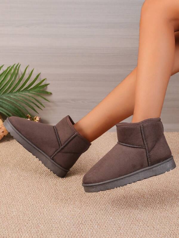 Women's Solid Color Plush Mid-Calf Warm Snow Boots, Fashion Soft Bottom Plush Lining Winter Boots, Anti-Skid Comfort Snow Boots