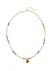 Bộ 2 chiếc/Bộ vòng cổ hạt thủ công với pha lê cổ điển, đá lòng đỏ trứng, mã não đỏ dành cho phụ nữ, thích hợp cho mùa thu và mùa đông - hạt - Xem 4