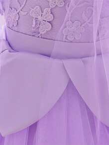 Baby Girls Green Mesh Luxurious Princess Party Dress - Purple - View 9