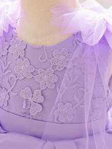 Baby Girls Green Mesh Luxurious Princess Party Dress - Purple - View 6