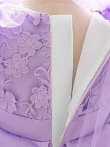 Baby Girls Green Mesh Luxurious Princess Party Dress - Purple - View 8