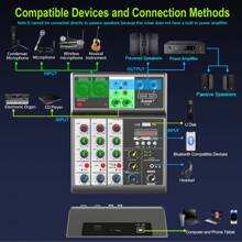Mezclador de audio profesional Aveek, consola de mezcla de sonido con efecto de eco de retardo digital USB Bluetooth de 4 canales, entrada de alimentación fantasma de 48 V, mezcladores de DJ estéreo para grabación, transmisión en vivo, podcasting - Negro - Ver 3