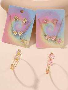 5pcs/Set Girls Daisy Flower Earrings & Necklace Cute Jewelry Set - Daisy - View 1
