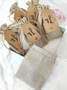 21 pièces/1 set - (comprend 10 sacs + 10 cartes + 1 corde) Sac cadeau en lin à cordon parfait pour les mariages, les douches et les baby showers