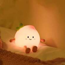 Peach Night Light Silicone Dimmable Touch Night Light, Rechargeable Cute Night Light, Sleep Light, Bedside Lamp, Cute Desktop Decoration For Women, Birthday Christmas Gift - Quả đào - Xem 3
