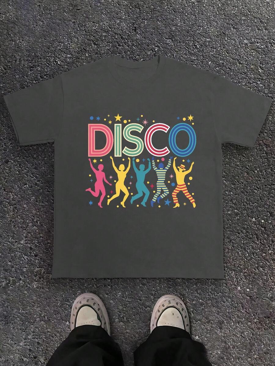 Disco Themed Illustration 180g Pure Cotton Men's Tshirt Comfort Fit - Màu xám đen - Xem 1