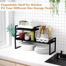 1 Pack Strechtable Kitchen Countertop Organizer, Stackable Cabinet Shelf Organizers, Space Saving Spice Rack Pantry Storage For Bathroom Office Organization (Black, White) - Multicolor - View 8