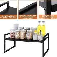 1 Pack Strechtable Kitchen Countertop Organizer, Stackable Cabinet Shelf Organizers, Space Saving Spice Rack Pantry Storage For Bathroom Office Organization (Black, White) - Multicolor - View 6