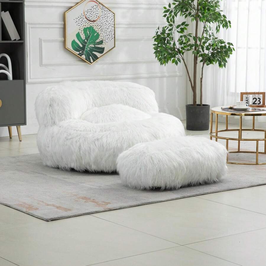 Bean Bag Chair, Floor Sofa With Handle,Accent Sofa Chair With Ottoman For Gaming Reading Relaxing - trắng - Xem 1