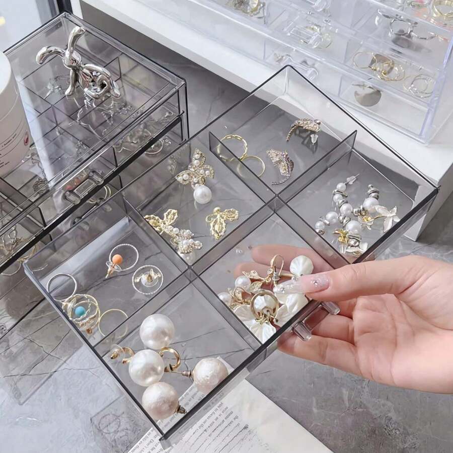 1pc MultiGrid Transparent Plastic Organizer Box With Dividers