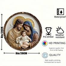 1 pieza Placa metálica redonda de 8x8 pulgadas con diseño de la Sagrada Familia - Perfecta para decoración del hogar, oficina y festividades - Multicolor - Ver 2