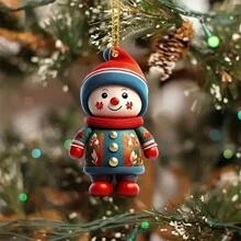 16 件经典亚克力悬挂圣诞树装饰品，包括雪人和圣诞老人 - 非电动、无羽毛圣诞节节日派对装饰套装 - 彩色 - 查看 9