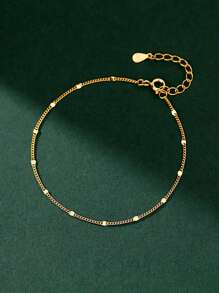 1pc Handmade S925 Sterling Silver Square Shaped Anklet With Sparkling Gemstones, Showcase Personal Charm, High Quality Jewelry, Suitable For Women's Daily & Party Wear