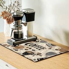 1pc Home Decor, Coffee Machine Water Absorption Mat, Counter Tableware Drying Pad, Diatomite Kitchen Dining Mat, Coffee Print Dish Drying Mat, Washable Anti-Slip Drainage Mat, Suitable For Kitchen Coffee Bar