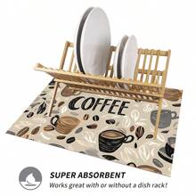 1pc Home Decor, Coffee Machine Water Absorption Mat, Counter Tableware Drying Pad, Diatomite Kitchen Dining Mat, Coffee Print Dish Drying Mat, Washable Anti-Slip Drainage Mat, Suitable For Kitchen Coffee Bar