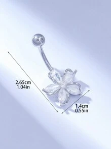 1pc Copper Plated Silver Dazzling Flower Zirconia Ornament Belly Button Ring, Suitable For Ladies Party & Event Decoration Valentines