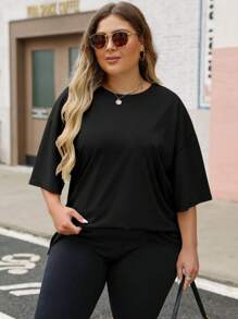 Women's Plus Size T Shirts Oversized Tees Summer Half Sleeve Crew Neck Tunic Tops - 黑色 - 查看 3