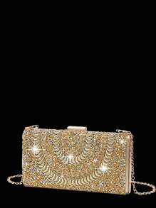 LETODE 4 Pieces Rhinestone Jewelry Set Bling Necklace Earrings Bracelets Set For Women Evening Clutch Bag Bridal Wedding Women Evening Party Bridal Purse Silver Sparkling Crystal Diamond Clutch Women's Handheld Evening Metal Chain Bag Handbag Crossbody Purse Bag For Women And Girls - 金色 - 查看 7