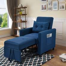 3-In-1 Foldable Futon Sofa Bed With Adjustable Backrest, Single Sleeper Sofa With Pull-Out Mattress, Foldable Futon Chair For Living Room, Side Pockets And 1 Lumbar Pillow, In Dark Blue - 霧霾藍 - 查看 1