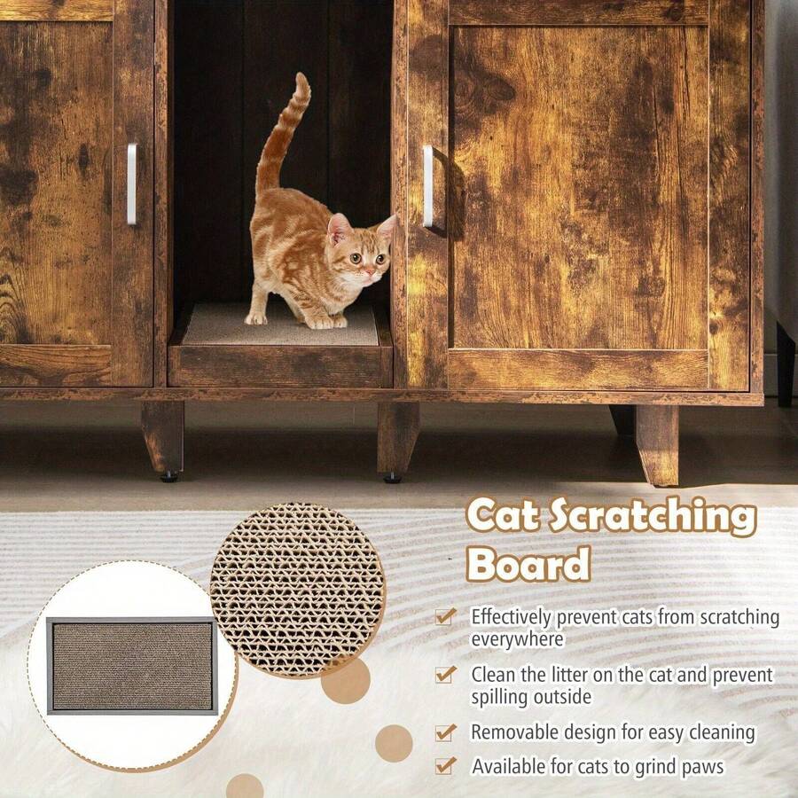 Large Cat Litter Box Enclosure Furniture Wooden Kitty Washroom Hidden