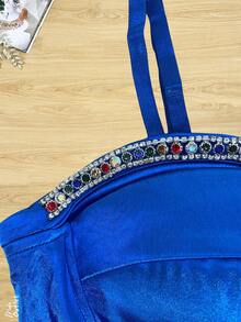 Bustier sexy para dama tipo corset, de tirantes y con elegante pedrería. - Azul - Ver 3