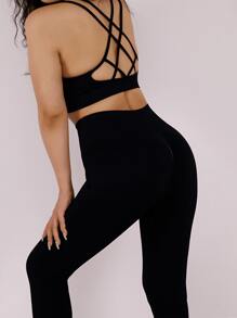 Plus Size 1-Piece Women's Capri Yoga Pants, High Waisted, Hip Lifting, Slim Fit Fitness Pants, Side Pockets, Sport Bottom Yoga Pants, Women's Elastic Tight Jump Exercise Bottom Pants, Sport Pants - Black - View 3