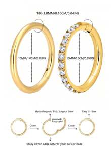 2 Chiếc/Nhẫn mũi mạ vàng chống dị ứng 316L cao cấp 16G/18G, có sẵn tùy chọn vàng và bạc, khảm Zirconia, phù hợp cho chạy thể thao và vòng kín không dễ rơi ra. Nhẫn màng đôi - Khuyên mũi thời trang cao cấp 2Psc - Xem 14