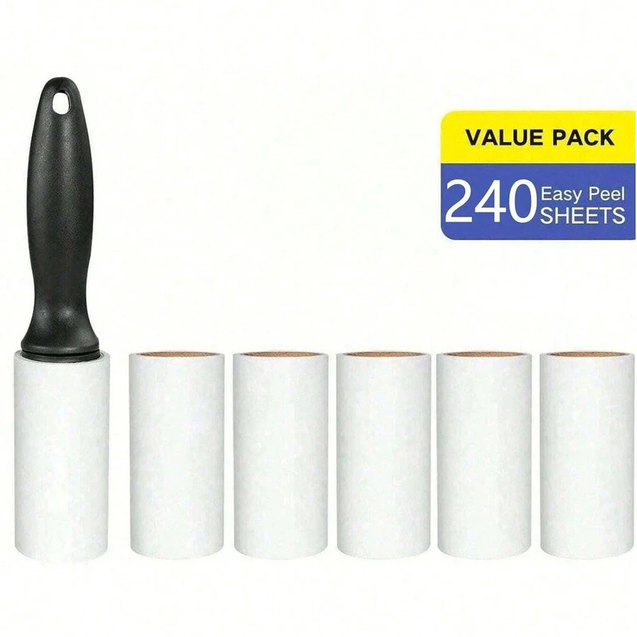 240 tờ con lăn xơ vải siêu dính - Dụng cụ loại bỏ lông thú cưng - Bộ sản phẩm bao gồm 1 tay cầm và 6 lõi thay thế - màu đen - Xem 1