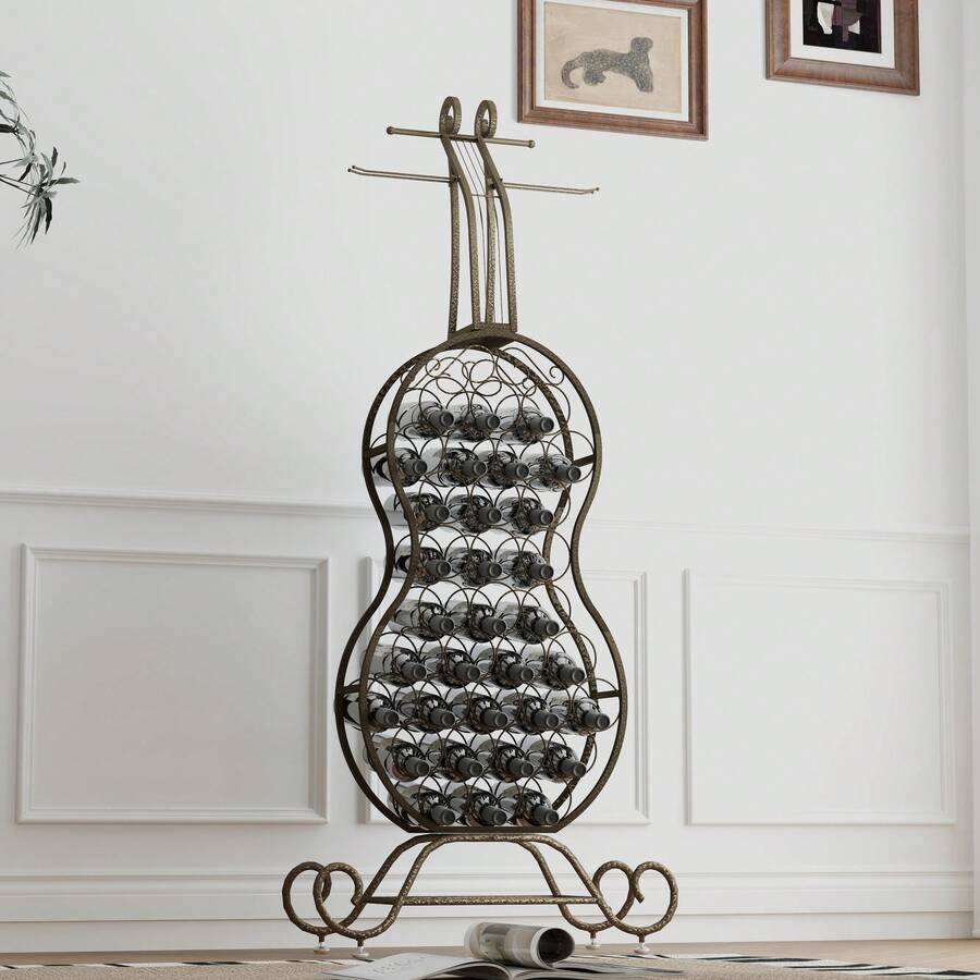 Elegant CelloShaped Freestanding Wine Rack With Bottle Storage, Ideal