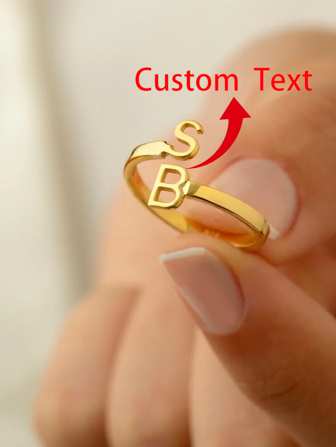 1pc Personalized Double Letter Adjustable Ring For Women, Fashion Minimalist, Elegant Couple Ring, Stainless Steel Jewelry, Finger Accessory, Holiday Gift
