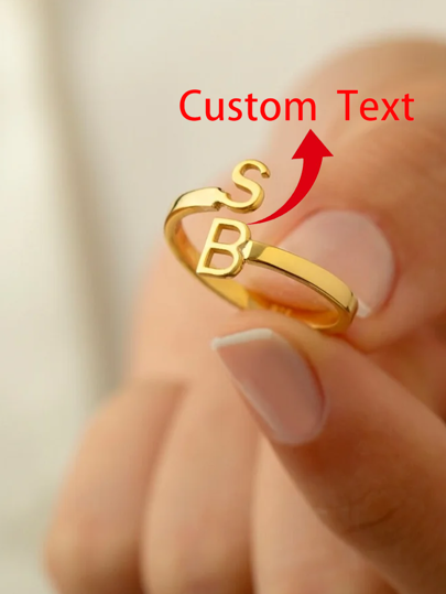 1 Stück personalisierter individueller Doppelbuchstabenring für Frauen, modischer einfacher individueller Buchstabenöffnungsring verstellbar, einfacher eleganter Paarring, Edelstahlschmuck, Finger-Accessoires, Feiertagsgeschenke