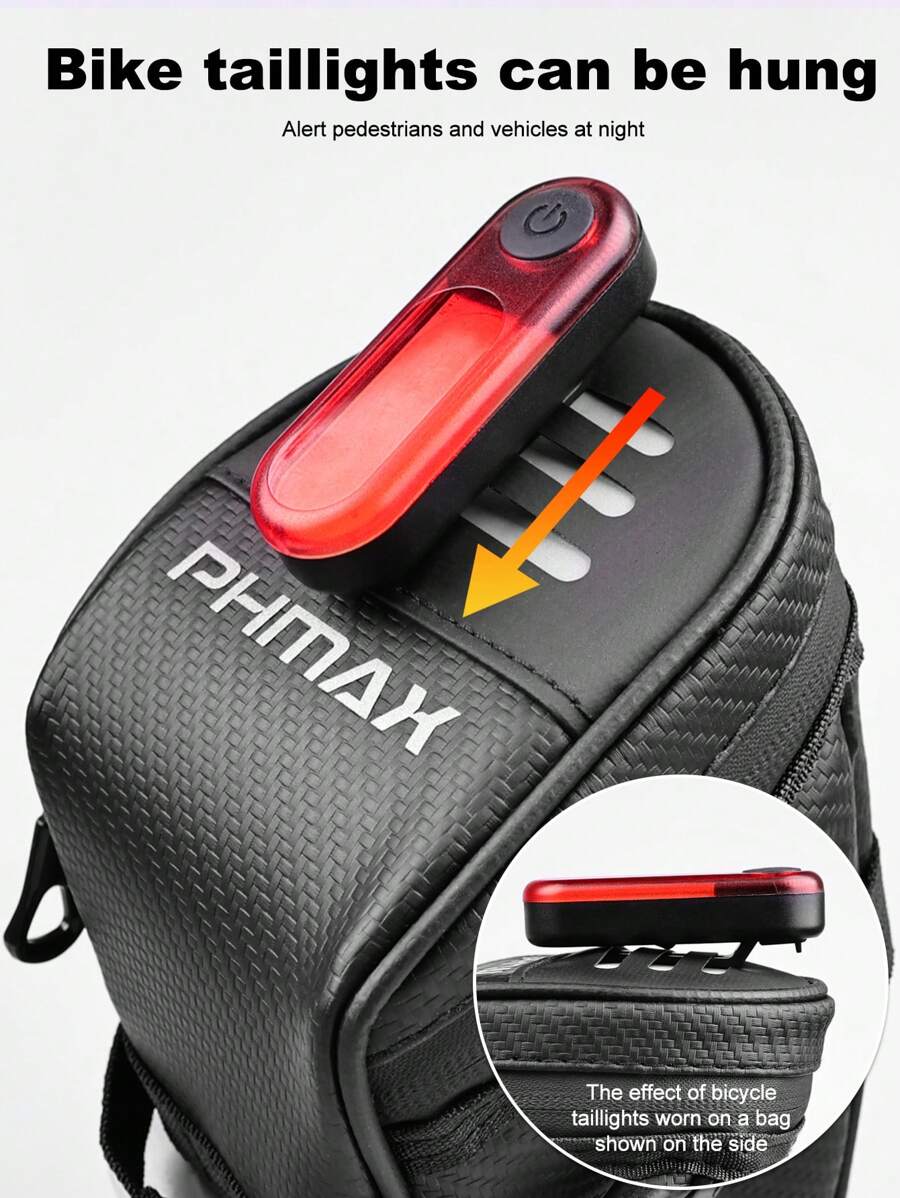 PHMAX Bicycle Saddle Bag 1.5L Waterproof Black MTB Road Bicycle Tail
