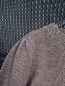 Women's Minimalist Short Sleeve Solid Crew Neck Puff Sleeve Knit Top - Camel - View 7