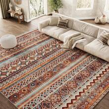 Stunning  Boho Washable Area Rug. Non-Slip And Easy To Care For. Modern Neutral Graphic Carpet Perfect For Living Room And Bedroom. Ideal For Apartment Decor. Affordable Indoor Rug For Large Areas. A Must-Have For Home Decor Lovers. - Hải quân - Xem 7