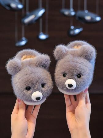 Cute Cartoon Obedient Bear Children's New Plush Slippers For Indoor Leisure, Comfortable, Non Slip, Soft Bottom, Warm Home Slippers