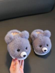 可爱卡通听话熊儿童新款毛绒拖鞋室内休闲舒适防滑软底保暖家居拖鞋 - 灰色 - 查看 3