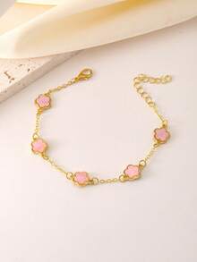 1 chiếc vòng tay cỏ bốn lá đen may mắn thời trang, phù hợp cho phụ nữ đeo hàng ngày - Vàng - Xem 9