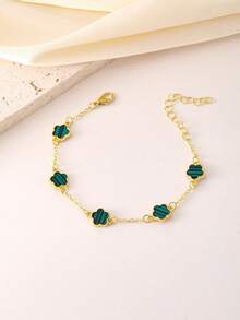 1 chiếc vòng tay cỏ bốn lá đen may mắn thời trang, phù hợp cho phụ nữ đeo hàng ngày - Vàng - Xem 8