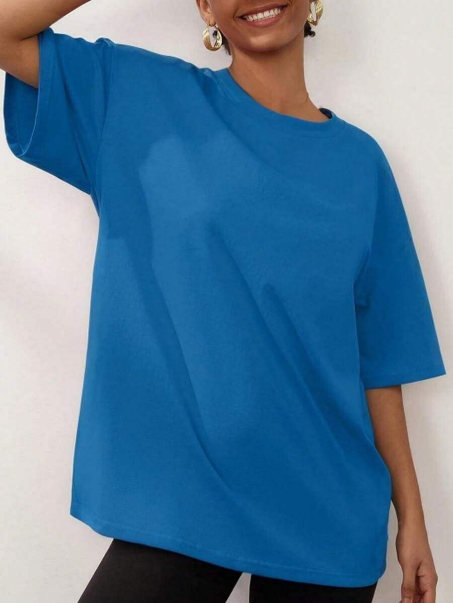 Women's Plus Size T Shirts Oversized Tees Summer Half Sleeve Crew Neck Tunic Tops - Blue - View 1